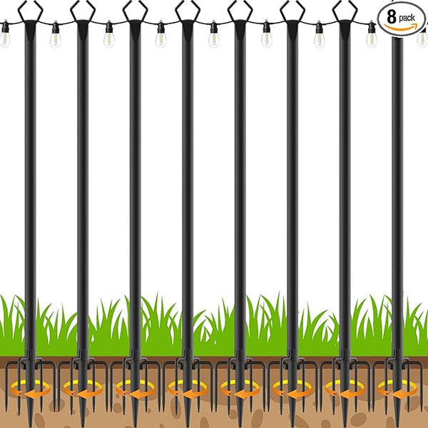 AILBTON 8 Pack 10Ft String Light Poles,Light Poles for Outside String Lights,Outdoor Light Poles with Fork,Metal Pole Stand for Patio,Backyard,Deck