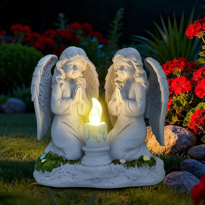 Solar Garden Angel Statue Praying Guardian Angel Statue Light for Outdoor Yard Decor, Resin Garden Sculpture, Weatherproof Statues for Angels Memorial Gifts for Women, Mom, Grandma