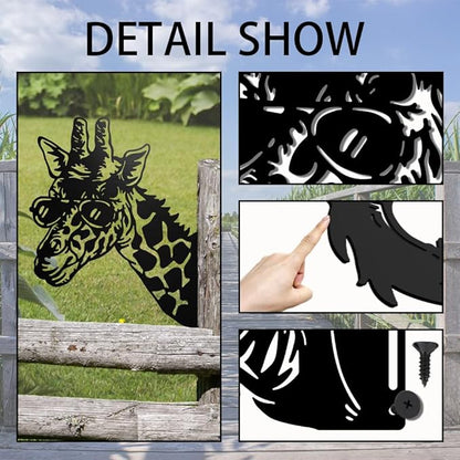 WADORN Giraffe Metal Garden Decor Stakes, Animals Iron Outdoor Tree Silhouette Stake for Tree Yard Garden Patio Metal Art Outdoor Sculpture Decor Gift for Housewarming Home Art Decor