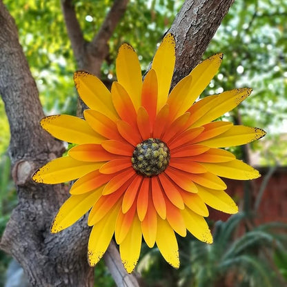 Metal Flower Wall Art Decor 12 in Iron Beautiful Floral Sculpture Hanging Wall Statue for Home Garden Patio (Color : Orange)