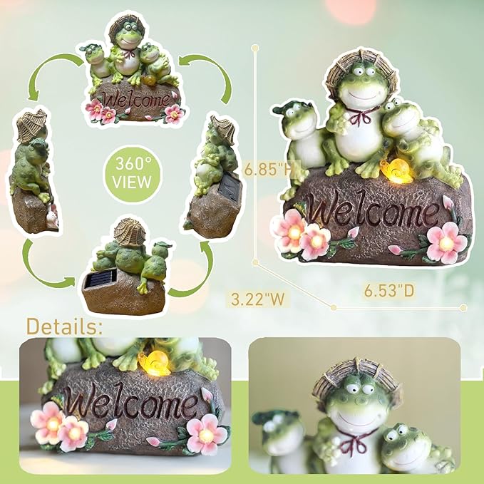 Funny Frog Statues for Garden - 7'' Mom & Babys Solar Frog Garden Decor Frog Garden Statue for Yard Patio Porch Lawn Birthday Mother's Day Housewarming Outdoor Decor Gifts for Women Mom.