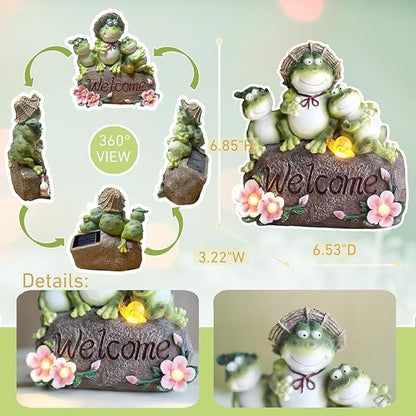 Funny Frog Statues for Garden - 7'' Mom & Babys Solar Frog Garden Decor Frog Garden Statue for Yard Patio Porch Lawn Birthday Mother's Day Housewarming Outdoor Decor Gifts for Women Mom.