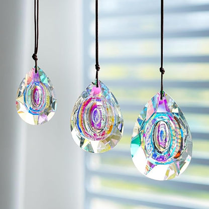 Window Hanging Crystal Prisms Sun Catcher AB Coating Rainbow Maker Glass Prisms Hanging Suncatcher Pendant for Home Garden Decor,76mm/63mm/50mm Chandelier Prism Parts, Pack of 3