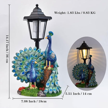 Solar Peacock Statue for Outdoor Garden Decor, 14.2 Inch Outside Peacock Ornaments with Lantern for Garden, Balcony, Patio, Yard, Lawn -Birthday Gifts for Women Grandparents
