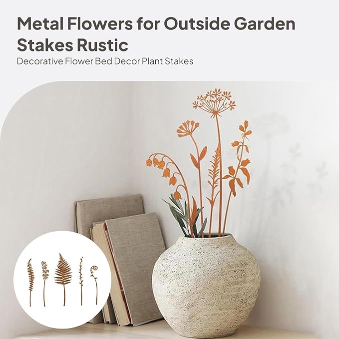 HouseVibe 5 Pieces Decorative Garden Stakes Metal Yard Art Ornaments for Outdoor Pathway Farm Lawn Decor- Style B