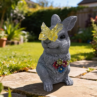 Solar Bunny Garden Statue with Glowing Butterfly - 8.3" Outdoor Garden Decor for Yard, Patio - Resin Rabbit Decor Figurine Lights - Perfect Mother's Day & Birthday Gifts for Mom, Grandma
