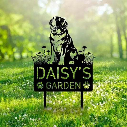 Custom Saint Bernard Dog Metal Memorial Garden Stake Personalized Pet Grave Marker Name Sign Remembrance Stake Decor Sympathy Dog Loss,Outdoor Statues for Yard Garden Lawn Patio Pathway Grave Gift.
