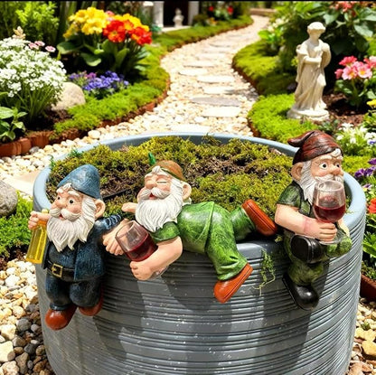 3-piece Fairy Garden Gnome Set, Beer-Drinking Gnome Resin Statue, Outdoor Decorative Item (Colorful)