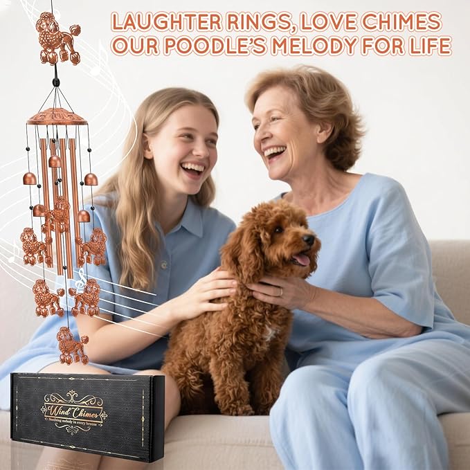 Poodle Wind Chimes for Outside Metal Windchimes Poodle Gifts for Women Men Garden Decor for Patio Yard Memorial for Dog Lovers