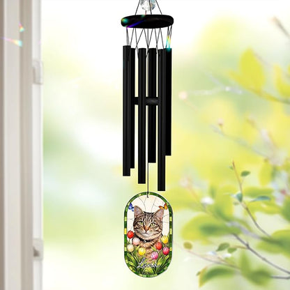 Personalized Pet Memorial Wind Chimes for Dogs Cats, Custom Photo Crystal Memory Suncatcher Ornament, Cat Remembrance Keepsake, Pet Loss Sympathy Gift for Women Dog Lover, WindChimes Outdoor Décor