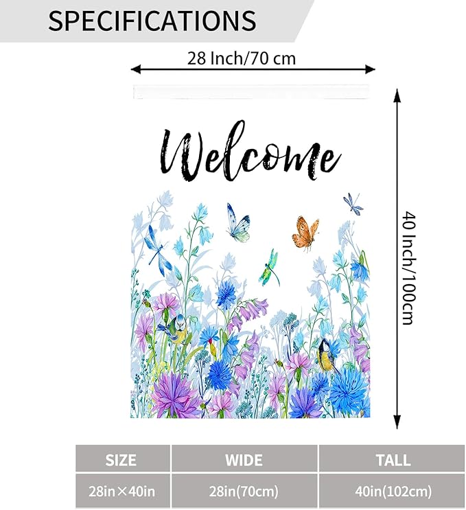 Welcome Garden Flag 28 X 40 In Outdoor Outside Floral Mini Summer Spring Blue Flower Butterfly Dragonfly Bird Yard House Flags Farmhouse Sign For Home Garden Decoration Banner