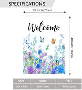 Welcome Garden Flag 28 X 40 In Outdoor Outside Floral Mini Summer Spring Blue Flower Butterfly Dragonfly Bird Yard House Flags Farmhouse Sign For Home Garden Decoration Banner