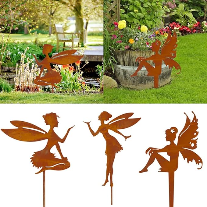 Decorative Garden Stakes Fairy Silhouette Metal Yard Stakes Arts Outdoor Garden Decor Spring Decor (C)