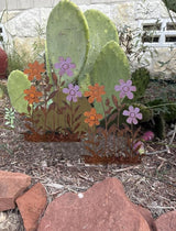 Rusty Metal Wild Flowers Garden Stakes 11.82 x 8.47 inches, Decorative Flowers Yard Stake Metal Art for Outdoor Garden Lawn Decor (Flower-F)