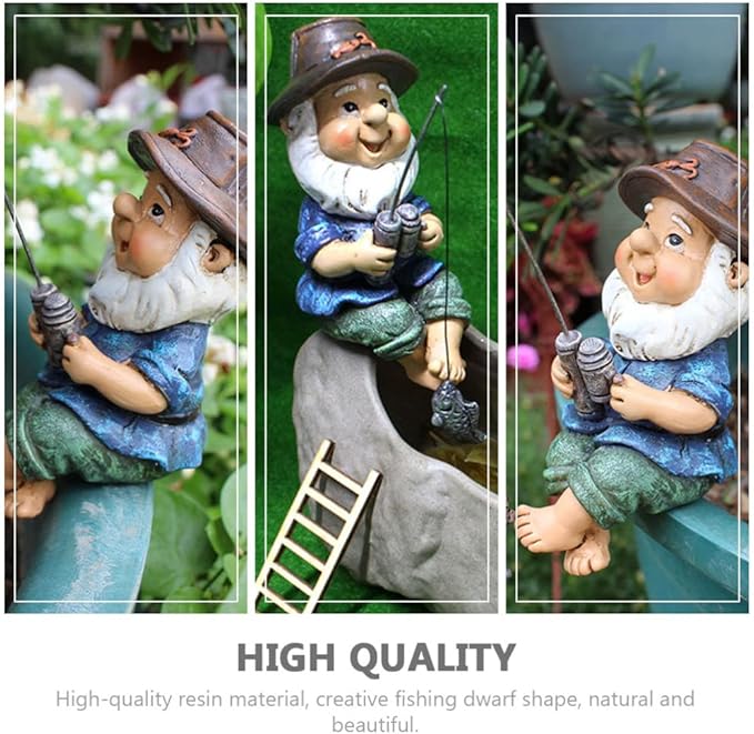 Yardwe 1pc Fishing Dwarf Resin Statue Decor Ornament for Landscape Outdoor Sculpture for Lawn Decoration Unique for Home and Garden