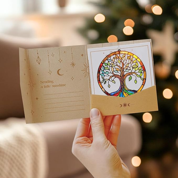 Tree of Life Acrylic Suncatcher, Boho Suncatchers for Window Hanging Ornament, Stained Glass Effect Indoor Outdoor Garden Decor for Bohemian Lover, Gifts for Mother's Day, Mom, Grandma, Wife, Women