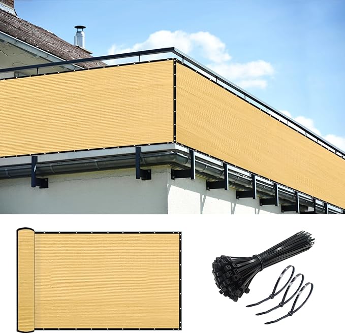 KANAGAWA 3ft x 16ft Privacy Screen Fence, 90% Blockage Heavy Duty 175 GSM Fencing Mesh Net Cover for Outdoor Wall Garden Yard Backyard 40 Cable Zip Ties Included Sand