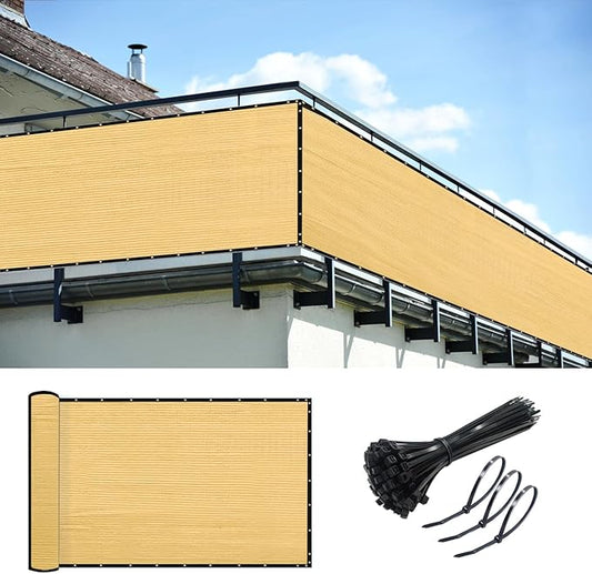 KANAGAWA 3ft x 16ft Privacy Screen Fence, 90% Blockage Heavy Duty 175 GSM Fencing Mesh Net Cover for Outdoor Wall Garden Yard Backyard 40 Cable Zip Ties Included Sand