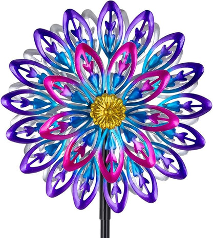 360°Metal Wind Spinner Outdoor,4 Layers Kinetic Wind Sculptures & Spinners with 5-Prond Metal Stake for Yard Patio Lawn Garden Decor