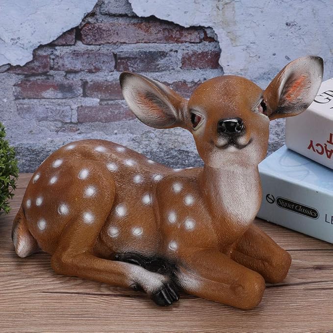 Resin Sika Deer Statue, 9.8in Lifelike Lying Deer Figurine, Weather-Resistant Garden Sculpture for Outdoor Yard Decor, Patio Lawn Ornament, Home Accents, Housewarming Gift