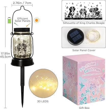 Cavalier King Charles Spaniel Gifts for Women/Men Cavalier Solar Lanterns Mom Birthday Dog Lovers Lantern Pet loss Dog Memorial Lights Solar Garden Decoration for Yard, Patio,Backyard,Porch Torches