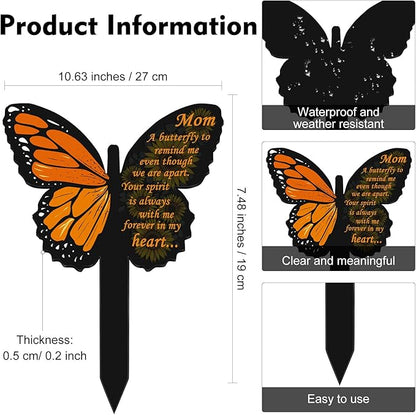 Geosar Mom Memorial Stakes Cemetery Grave Plaque Stake Markers Memorial Butterfly Plaques for Outdoors Sympathy Garden Stake Acrylic Waterproof Garden Grave Decoration(Retro Style)