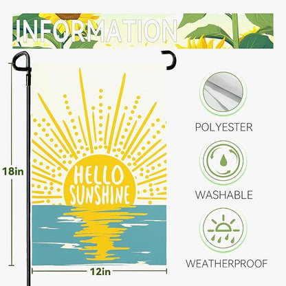Hello Sunshine Summer Garden Flag Boho Sunset Over Sea Yard Flags Vertical Yard Decorations Outdoor Flag Farmhouse Porch Lawn Patio for Outside 12x18 Double Sided
