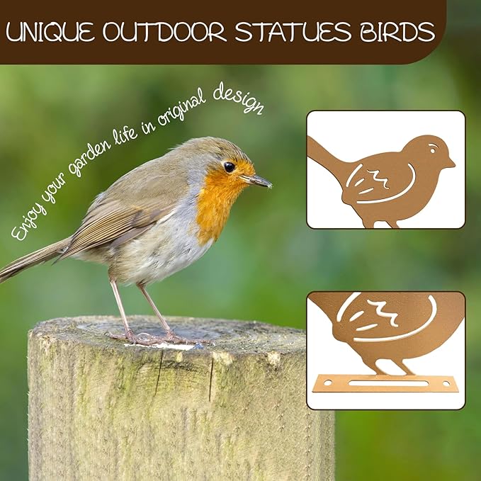 6PCS Rusty Metal Birds Decor, Outdoor Bird Wall Art Decor for Fence, Yard, and Patio, Metal Birds Craft Statue Ornaments, Bird Sculptures for Outdoor Garden Decoration Rustic Decoration