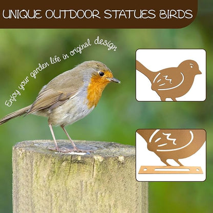 6PCS Rusty Metal Birds Decor, Outdoor Bird Wall Art Decor for Fence, Yard, and Patio, Metal Birds Craft Statue Ornaments, Bird Sculptures for Outdoor Garden Decoration Rustic Decoration