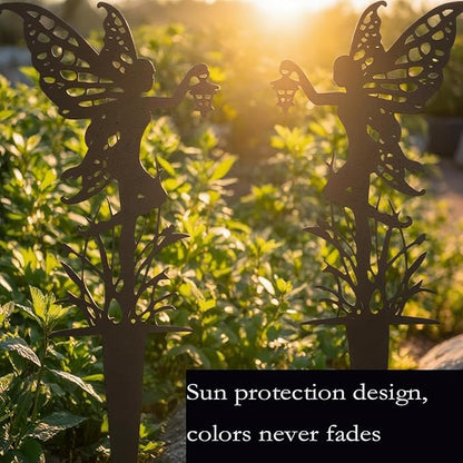 Decorative Garden Stakes， Fairy Garden Stakes, Butterfly Fairy Stakes for Weather Resistant Black Metal Outdoor Decorative Art for Women Gift (Matte Black, 9P-A)
