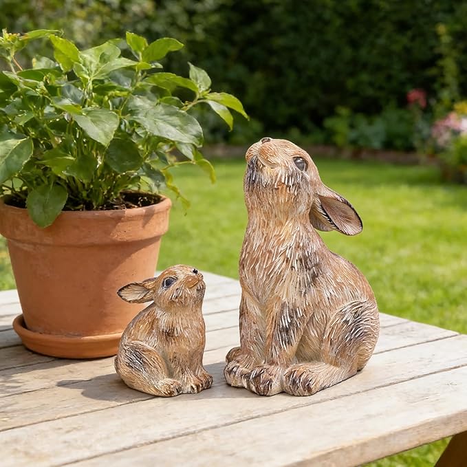 Resin Bunny Decor Rabbit Figurines, Easter Bunny Statue Set of 2 for Spring Tabletop Decor,Small Rabbit Statues for Home Decor
