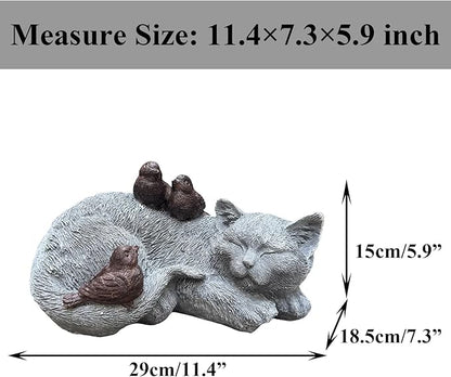 Cat Statue Outdoor Garden Decoration, Cat Memorial Stone Peaceful Sleeping Statues & Figurine Garden Decor for Patio Lawn Porch, 11.5" Tabby Grave Markers and Loss Pet Sympathy Gift