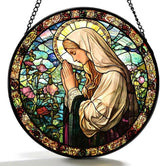 Funoasis Stained Glass Window Hanging 6.3 Inches Suncatcher - The Virgin Mary Prays in The Garden Ornaments Sun Catcher Home Decor Women Birthday