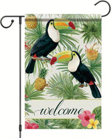Welcome Toucan Garden Flag Tropical Bird Pineapple Palm Leaves Outdoor Yard Porch Lawn Garden Decor for Summer Island Patio Farmhouse Coastal Seasonal Home Display