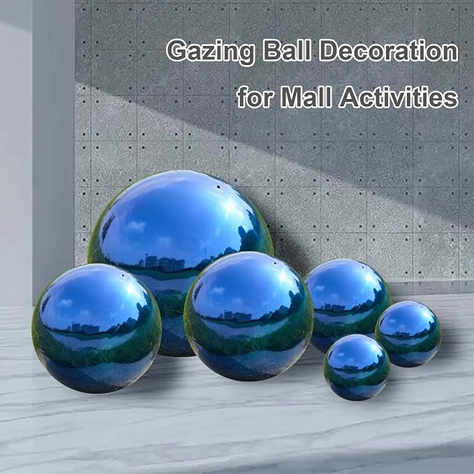 Nerien 12 Inch Gazing Ball, Stainless Steel Garden Mirror Globe, Polished Ornament Sphere, Hollow Floating Reflective Hemisphere, Home Outdoor Pond Housewarming Swimming Pool Decoration Gift, Blue