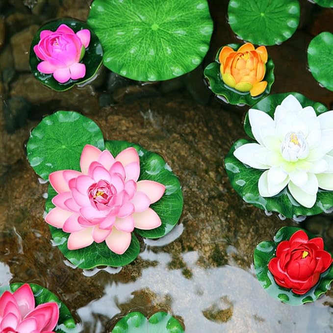 Artificial Floating Lotus Flower for Pond Decor 6 Pack of Water Lily