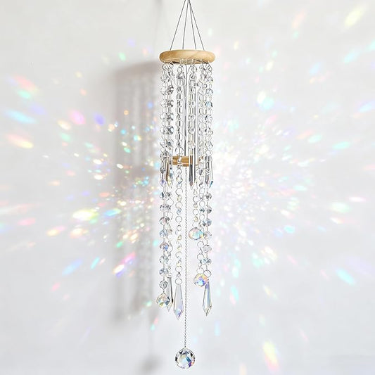 Crystal Wind Chimes - Glass Wind Chimes for Outside, Outdoor Crystal Suncatcher with Tuned Tubes, Reflective Windchimes Outdoors Unique, Hanging Prism Rainbow Maker Chandelier Home Decor (Snowflake)