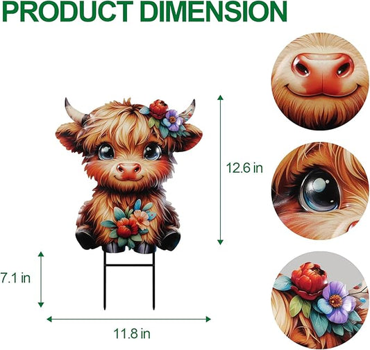 nawaza Highland Cow Metal Garden Stakes 12.6” Decorative,Outdoor Garden Highland Cow Decor Stake,Birthday Gifts for Mom Women,Decorative Metal Housewarming Ornament for Lawn Patio Yard Pathway.