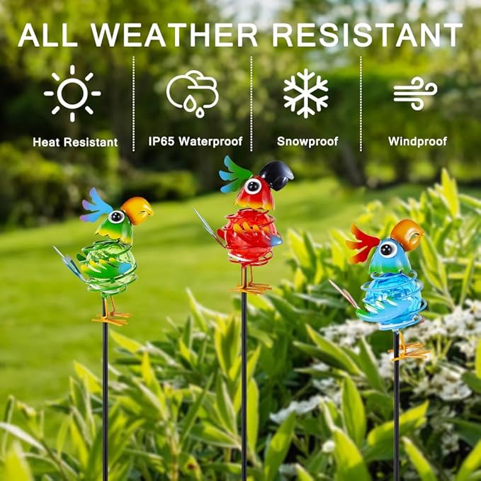 Solar Garden Stake Lights 3 Pack,Bird Figurine Decorative Lights with Solar Powered for Pathway Garden Lawn Patio Porch Yard Decoration