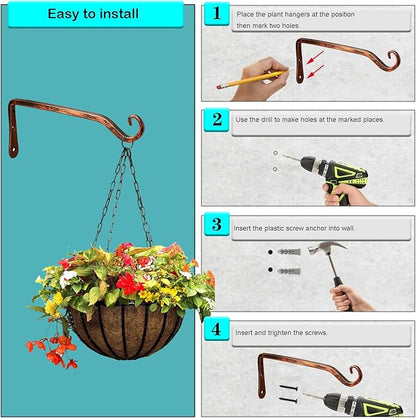 LOOGI Hanging Plant Bracket, Wall Hook Plant Hanger 6 Inch Decorative Hooks for Indoor Planter Lantern, Outdoor Bird Feeder Wind Chime (Gold, 10 Inch)