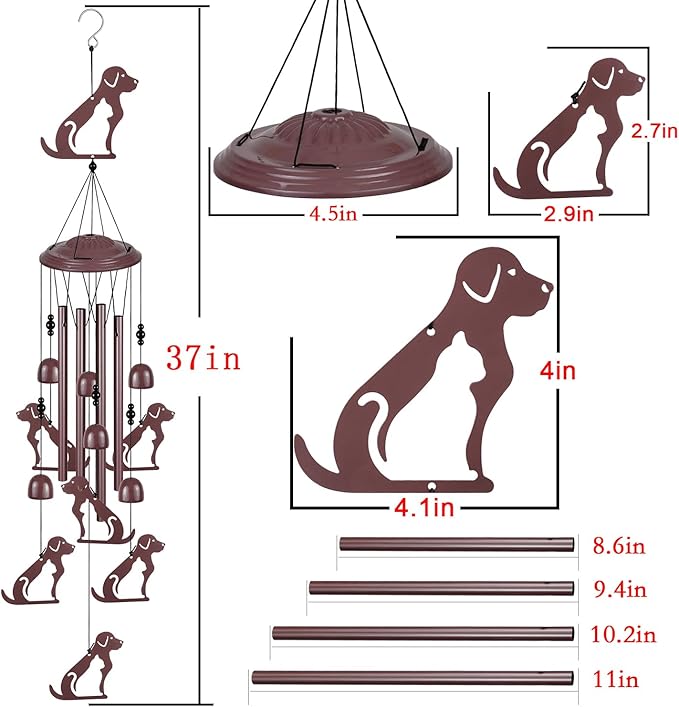 Dogs Wind Chimes Outdoor Decoration, Gifts for Mom, Home, Garden, Balconies, Rooms, Patio, Indoor, Puppy Ornaments, Memorial Wind Chimes, 37.5 Inch Labrador Wind Catcher, Outside Dog Wind Bells Decor