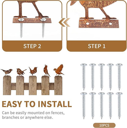 Geila 5PCS Rusty Birds Decoration, Fence Decorations Outdoor, Metal Birds Yard Decor Perfect Yard Art and Large Outdoor Ornaments (D)