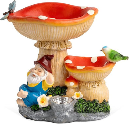 ZQQLITE Solar Gnome Statues Figurine Lights - Garden Lighting Outdoor Decorations, Gnome Sleeping Under Mushroom, Yard Art Lawn Ornaments for Porch Patio Balcony - Gnome Gifts for Women Mom
