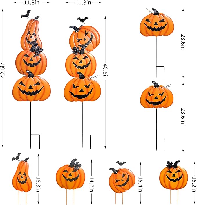 2 Pack Halloween/Thanksgiving Garden Stakes, Outdoor Party Décor Stacked Metal Pumpkins Jack-o-Lantern Lawn Decor, Yard Signs Stake Outdoor Decorative Pumpkin Home Lawn Pathway Driveway Decorations