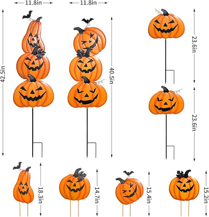 2 Pack Halloween/Thanksgiving Garden Stakes, Outdoor Party Décor Stacked Metal Pumpkins Jack-o-Lantern Lawn Decor, Yard Signs Stake Outdoor Decorative Pumpkin Home Lawn Pathway Driveway Decorations