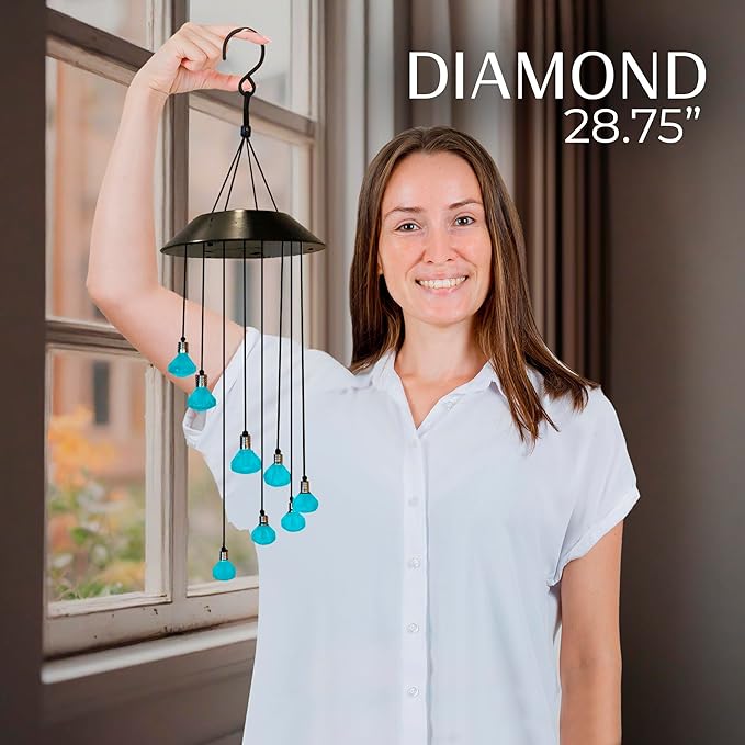 Upblend Outdoors Solar Wind Chimes for Outside – Color Changing LED Wind Chimes for Outside, Solar Chimes Outdoor Waterproof – Diamond, Light Blue