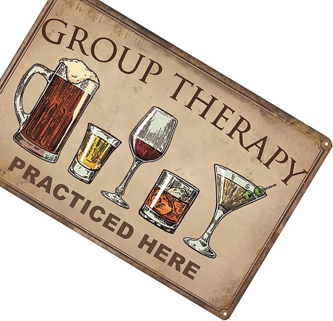 Bar Wall Decor Beer Signs Metal Tin Sign For Patio Backyard And Pool，Group Therapy Practiced Here Funny Personalized Vintage Signs For Home Decor Art Accessories Decorations Outdoor 8x12 Inch
