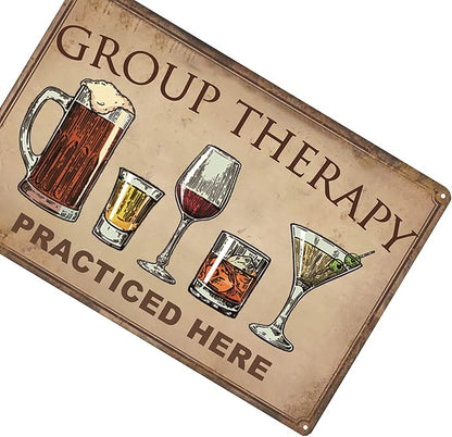 Bar Wall Decor Beer Signs Metal Tin Sign For Patio Backyard And Pool，Group Therapy Practiced Here Funny Personalized Vintage Signs For Home Decor Art Accessories Decorations Outdoor 8x12 Inch
