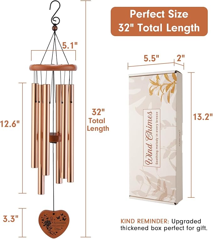 AMBOBE Gifts for Mom, Birthday Gifts for Mom from Daughter Son, Mother Birthday Gift - Mother’s Day, Thanksgiving, Christmas Sentimental Keepsake Present, 32 Inch Moms Wind Chimes with Gift Box
