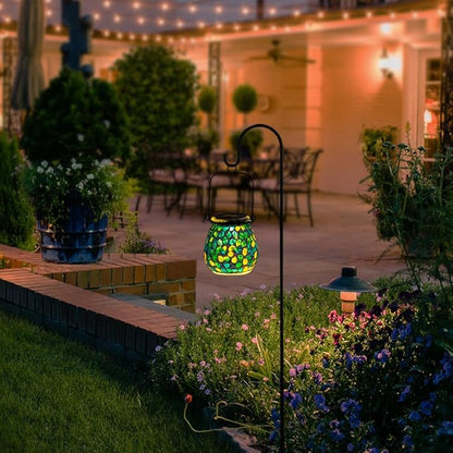 Starsoul Solar Lanterns Outdoor Waterproof, Unique Green Mosaic Glass Solar Garden Lights, Decorative Outdoor Lantern for Outside Patio Pathway Porch Yard Table